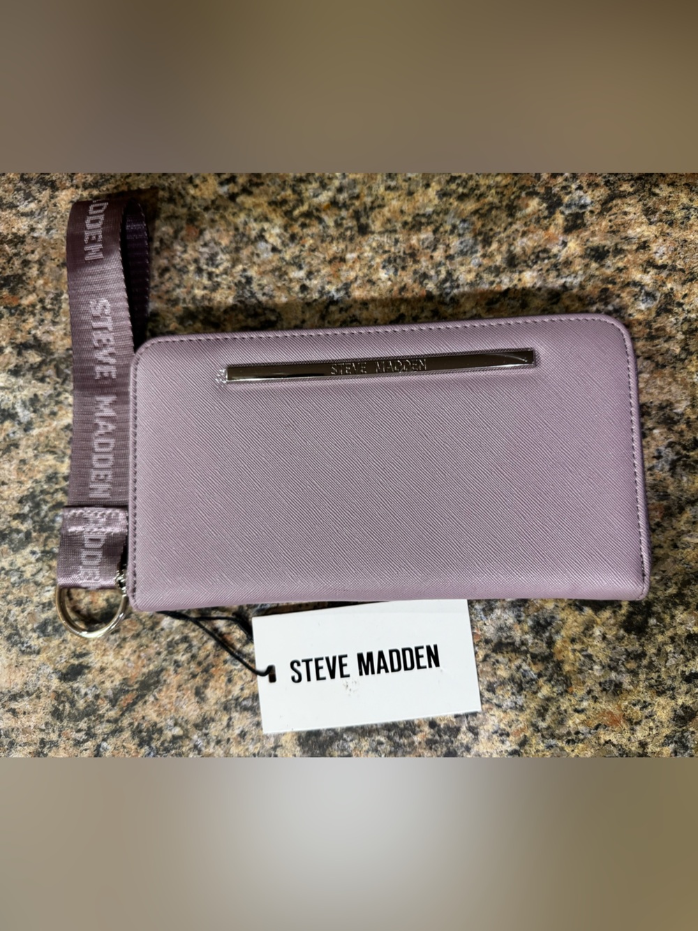 NWT Steve Madden BZIP-WEB Purple/Silver Zip Around Wallet Guitar Wristlet Strap
